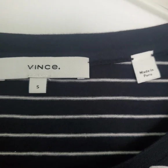 Vince Navy Blue Cotton Knit Striped Crew Neck Boxy Cut Long Sleeve T-Shirt S - Picture 4 of 12